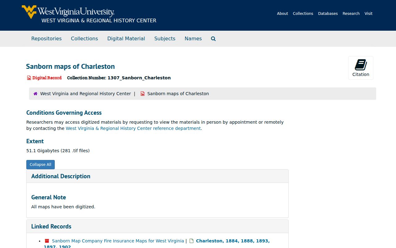 West Virginia previous residents research: digitized Charleston Sanborn map collection