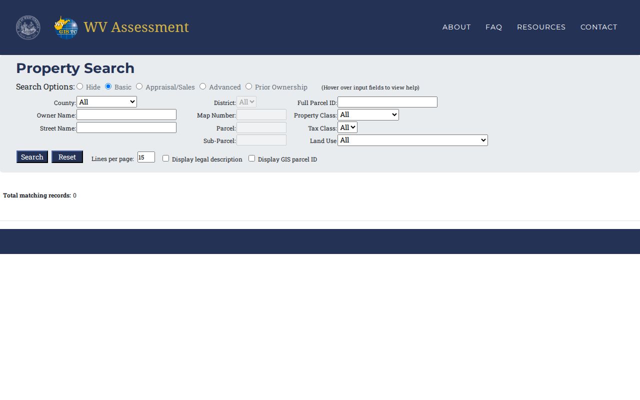 West Virginia street directory research: statewide property search fields