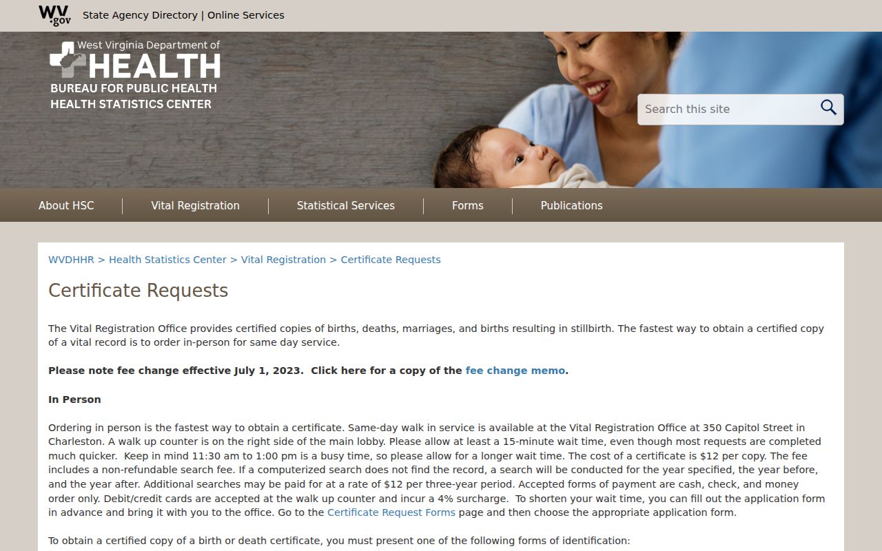 West Virginia resident lookup certified vital-record copy options at Vital Registration