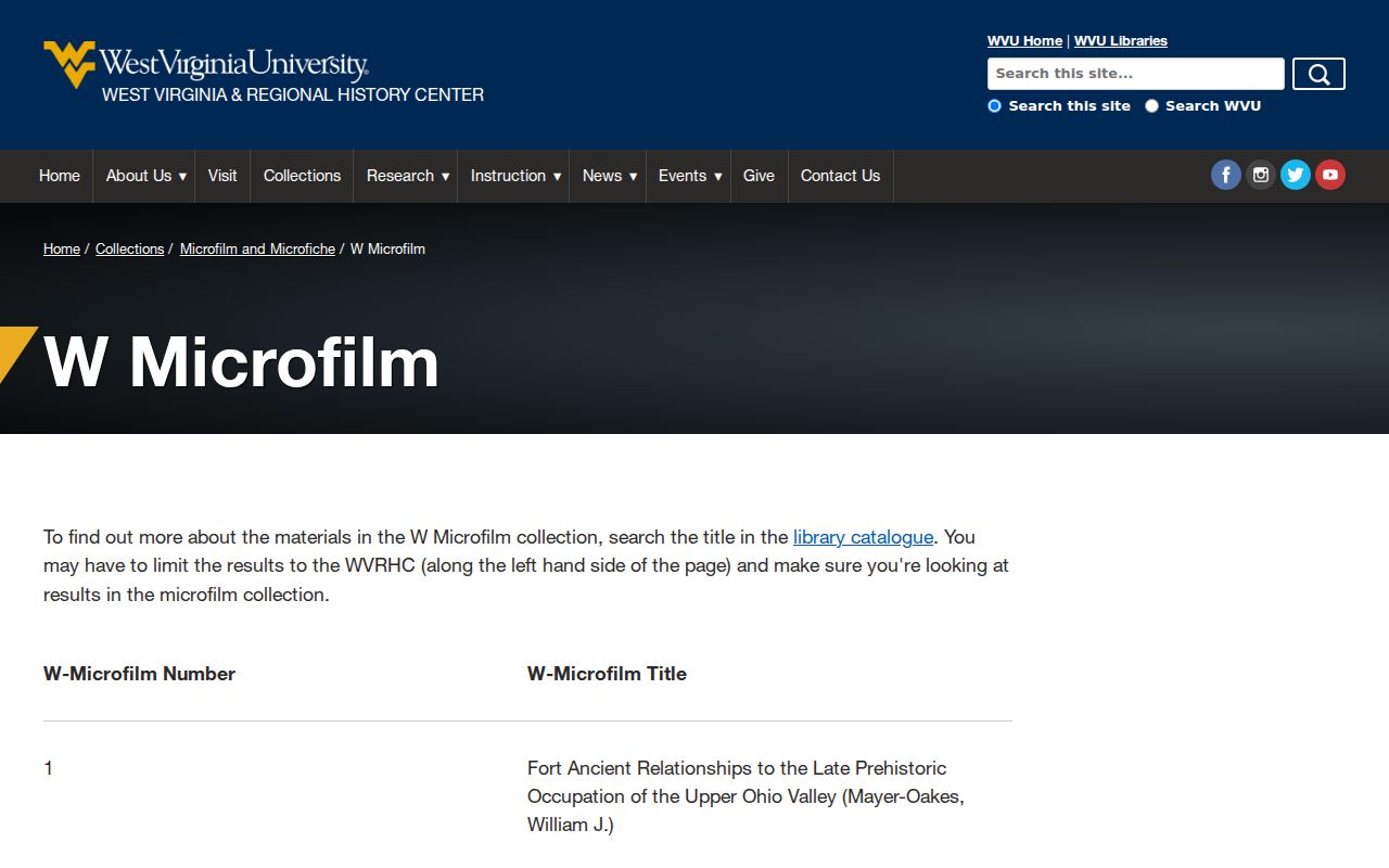 West Virginia microfilm catalog at the WVU Regional History Center